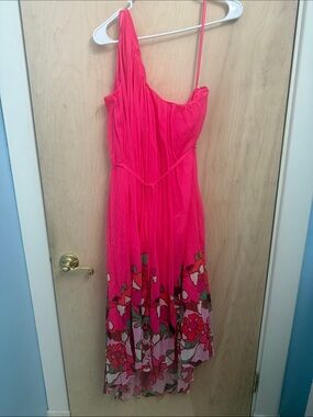 Ted Baker Hot Pink One-Shoulder Floral Hem asymmetrical dress